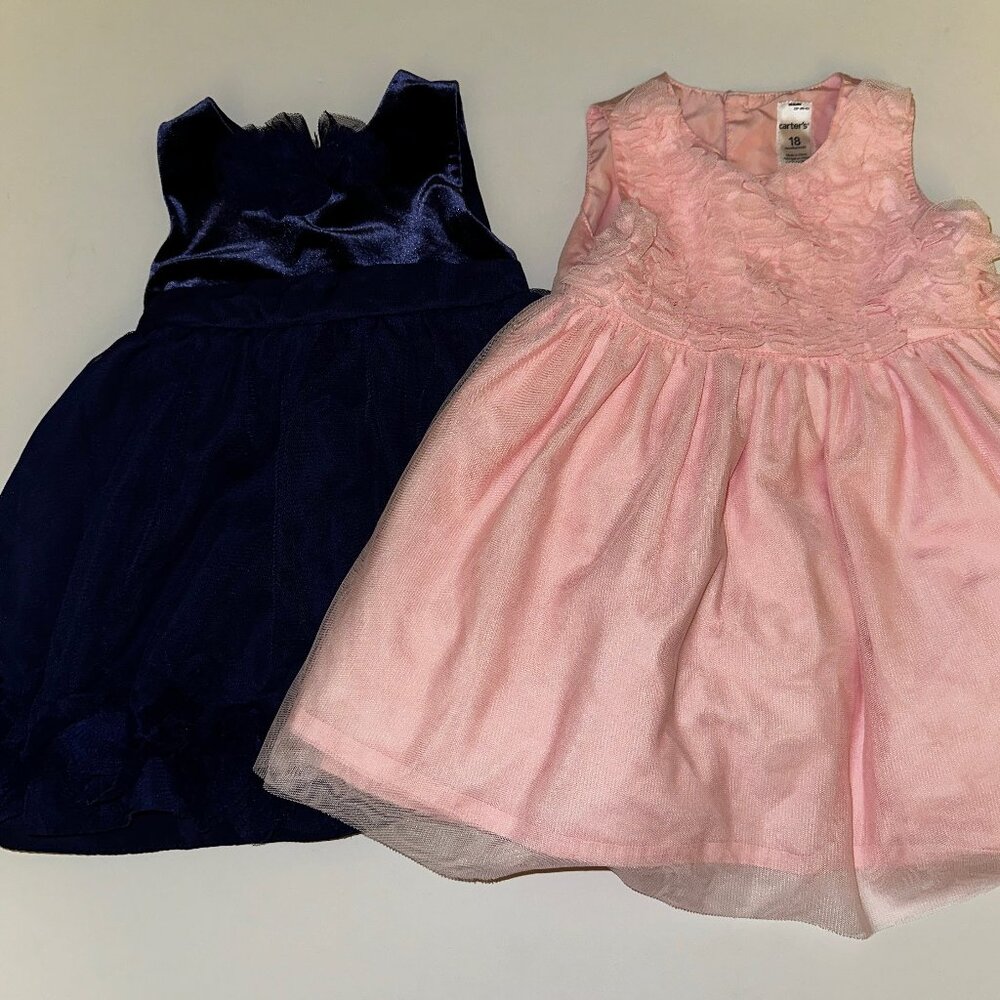 Carter's & Cherokee Dresses Lot of 2 Baby Girl 18M navy & pink EXCELLENT